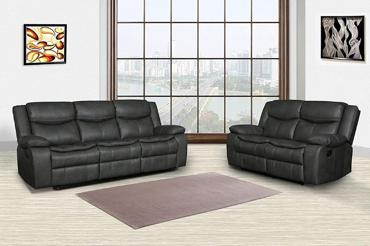 Marsden Modern Leather Air Reclining Living Room, 2 Piece Loveseat, Sofa Set, Gray