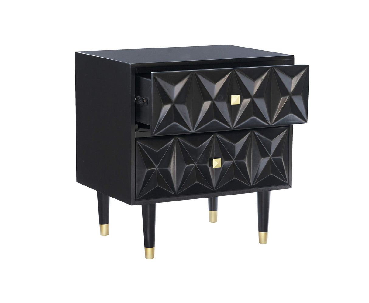 Two Drawer Geo Texture Sheerah Chest, Black Nightstand