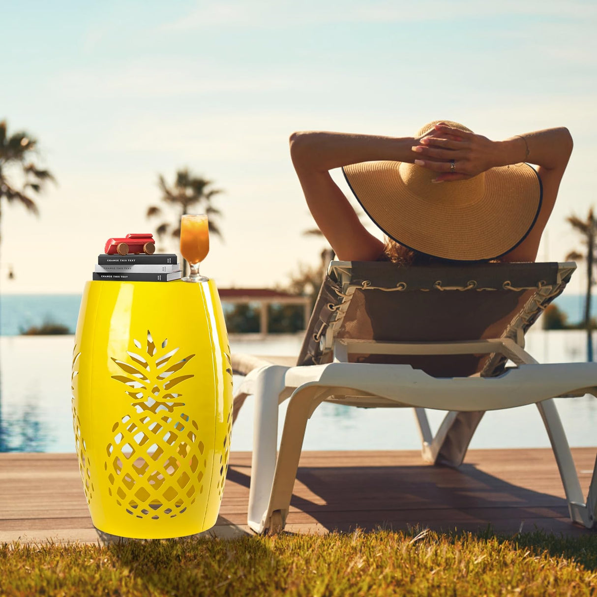 Outdoor Lace Cut Iron Side Table,Patio Garden Stool Coffee End Table Nightstand