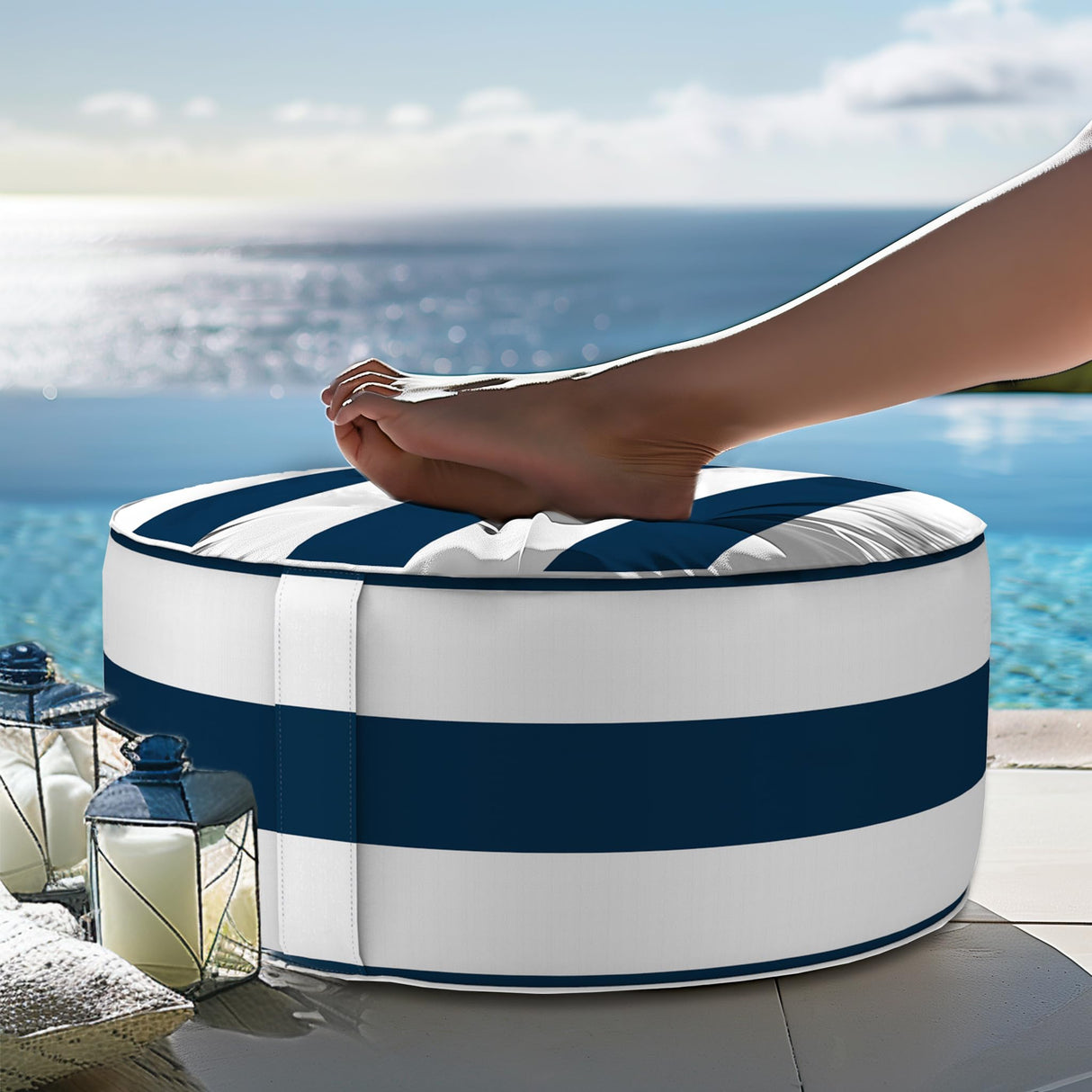 Outdoor Pouf Ottoman, Inflatable Ottomans for Patio, Porch and Beach