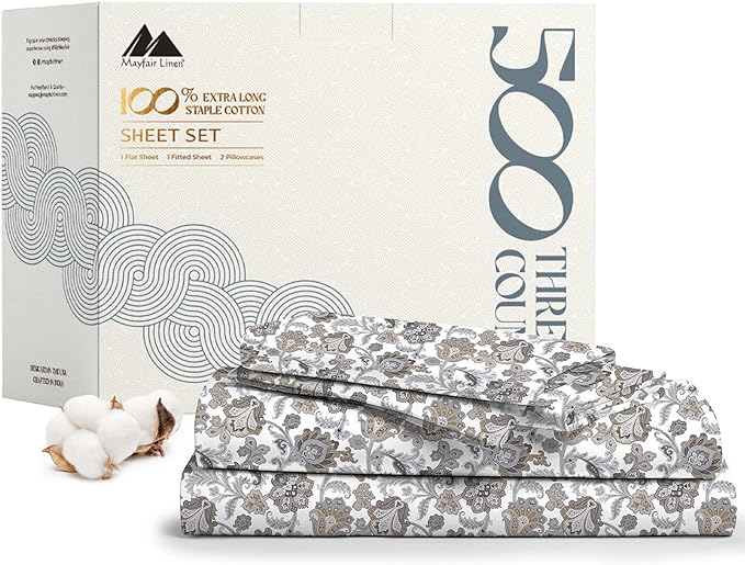 King Size Cotton Sheets Set - 500 Thread Count 4 PC 100% Cotton Sheets