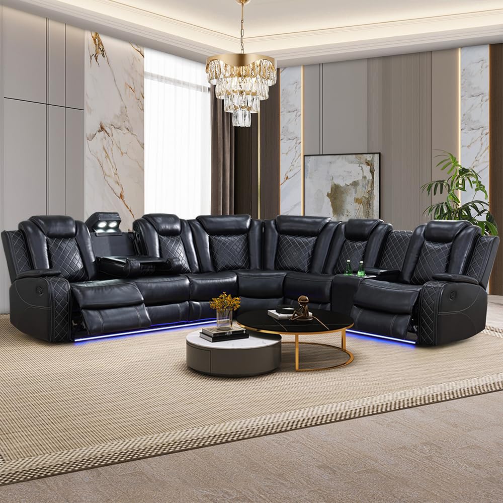 Evedy Recliner Sectional Couches with LED Light,Reclining Sectionals Couch Sets