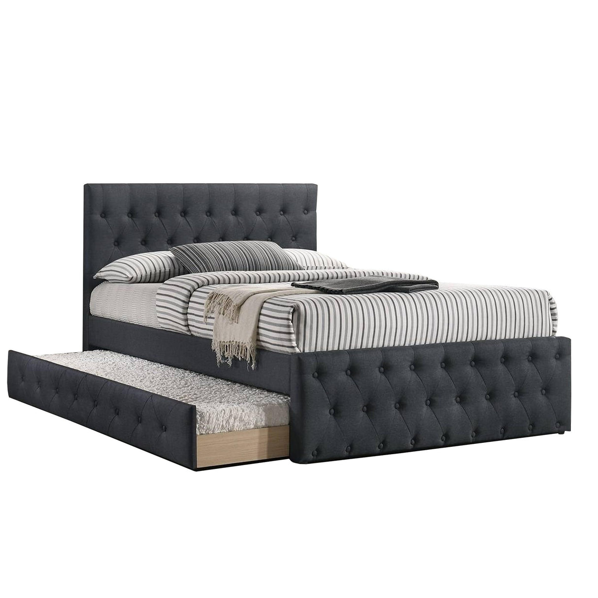 BM300229 Nek Upholstered Bed with Twin Trundle Charcoal - Full Size