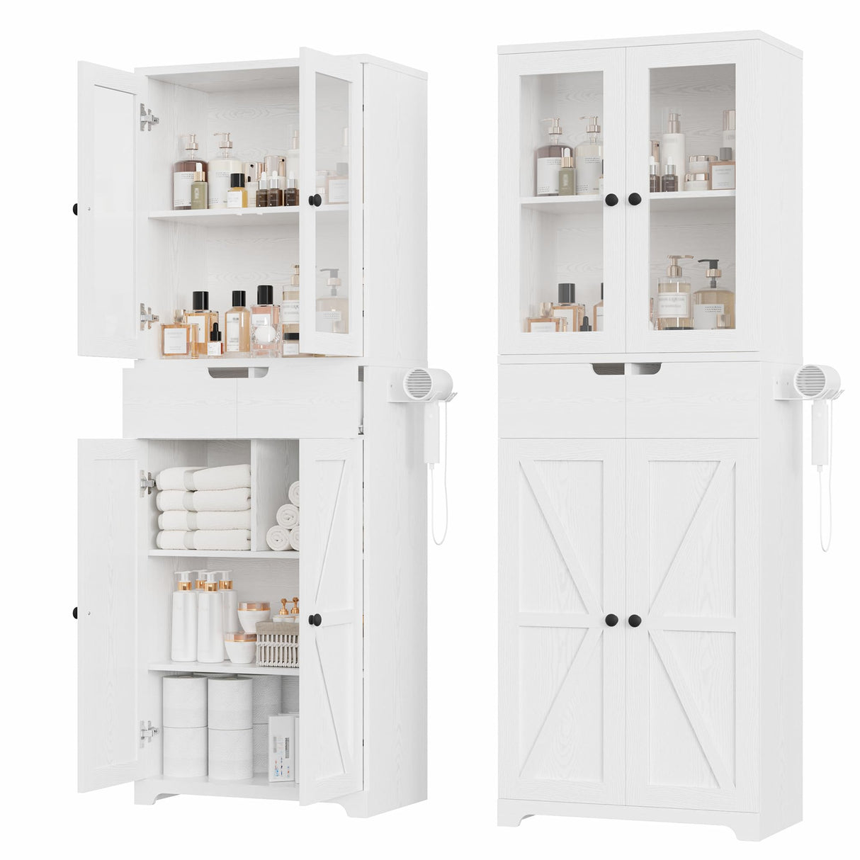 67" Tall Bathroom Storage Cabinet, Freestanding Floor Storage