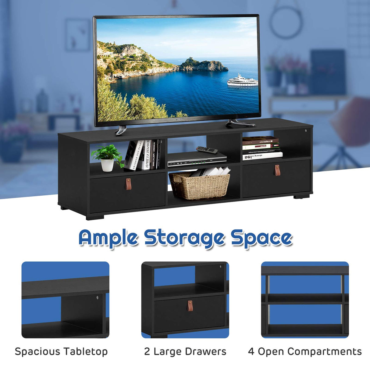 TV Stand for TVs up to 60 Inch, Industrial Media TV Console Table with 2 Drawers,