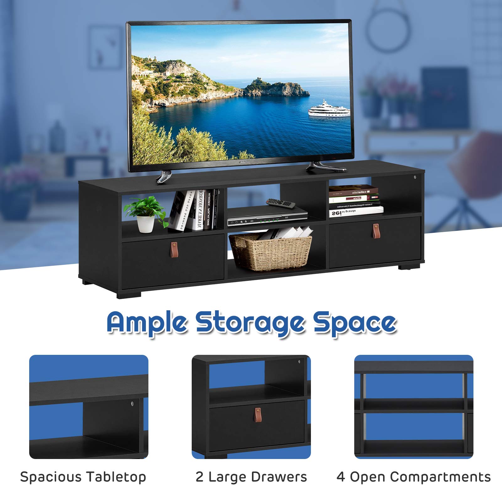 TV Stand for TVs up to 60 Inch, Industrial Media TV Console Table with 2 Drawers,