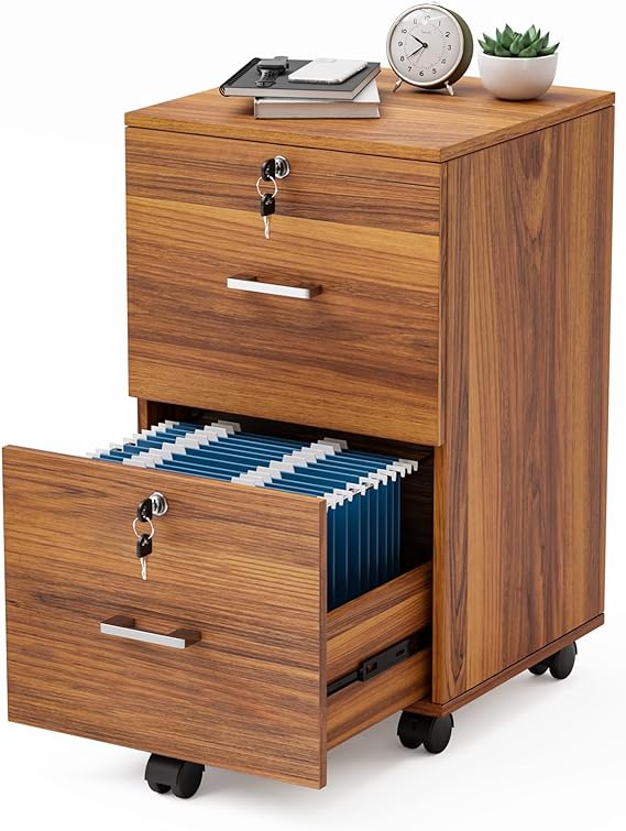 2 Drawer File Cabinet with Lock, Wood Rustic Gray File Cabinet