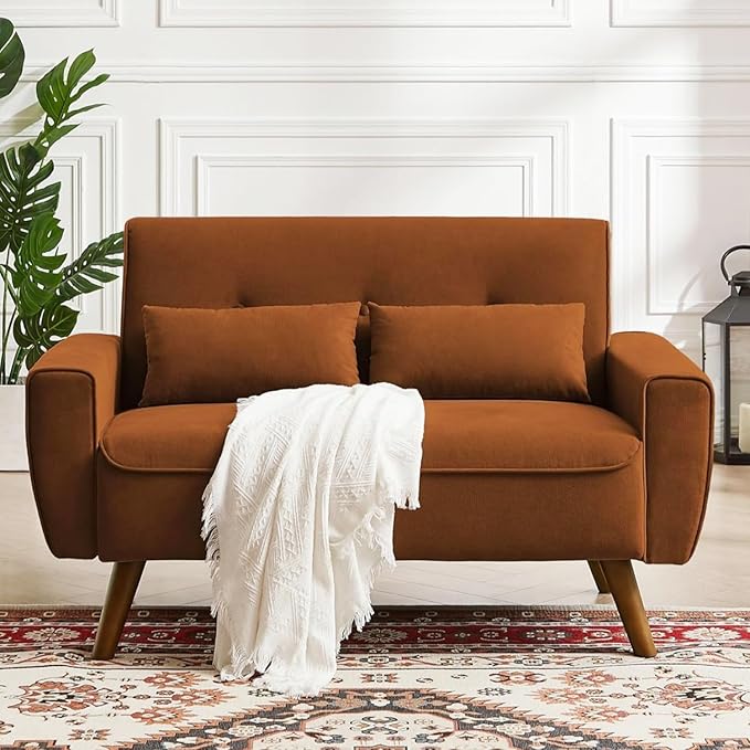 48" Small Loveseat Sofa, Mid Century Modern Linen Love Seat Couch