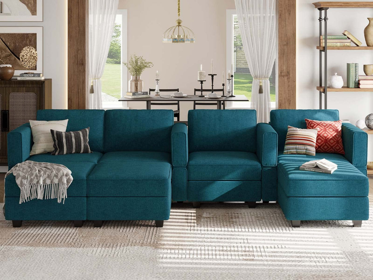 U Shaped Sofa Modular Couch Reversible Storage Ottoman 6 Seater Sofa