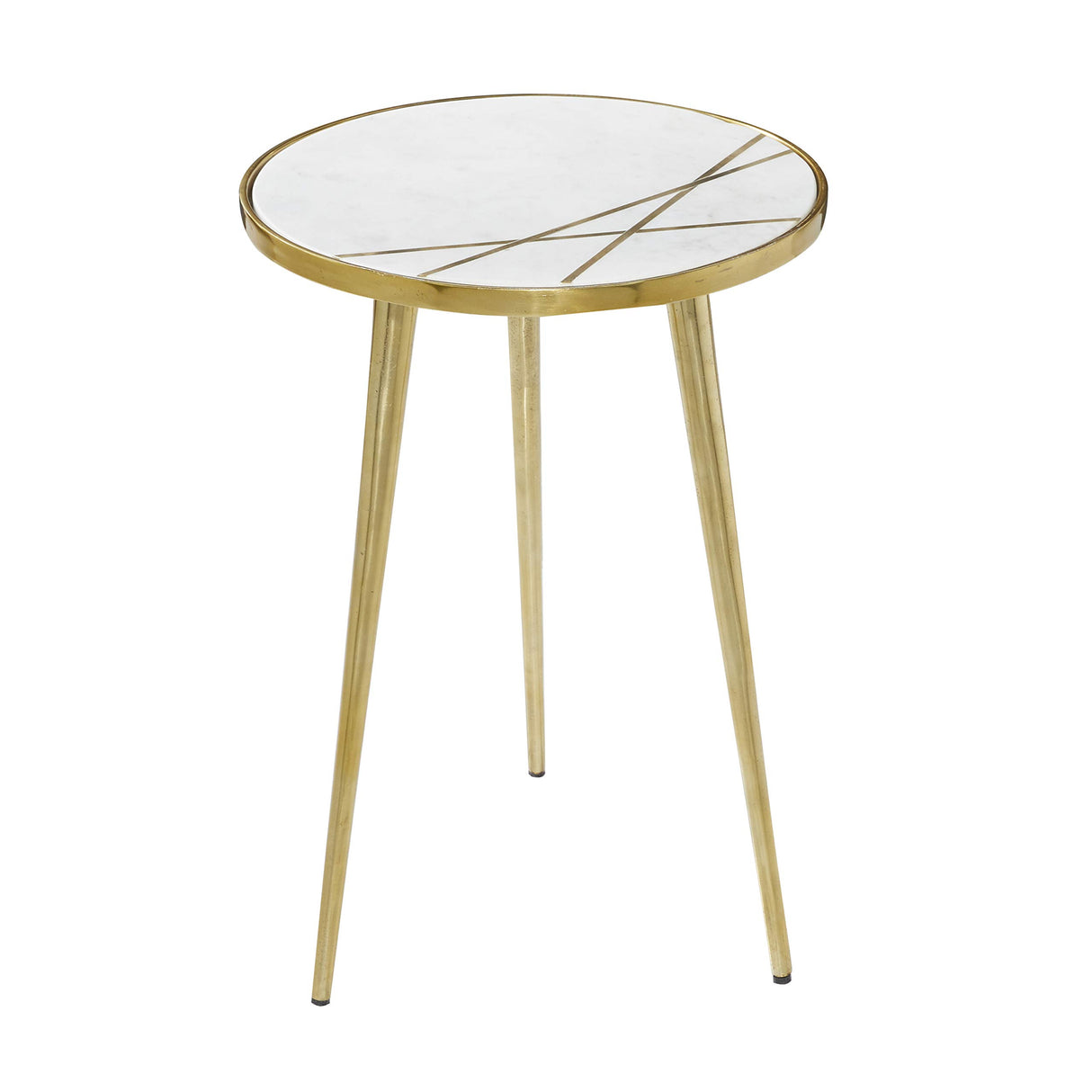 Aluminum Metal Side End Accent Table End Table with Marble Top with Gold Inlay