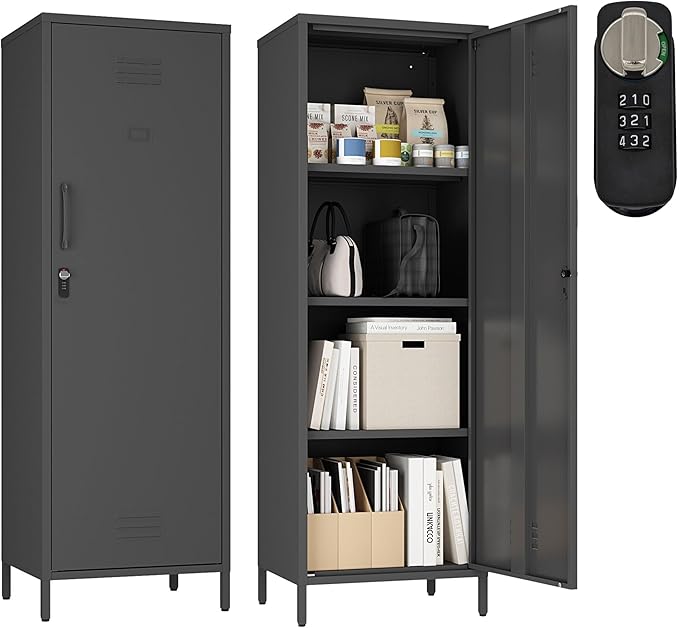 Metal Storage Cabinet, Steel File Locker with 3 Shelves 59.06-inch high for School