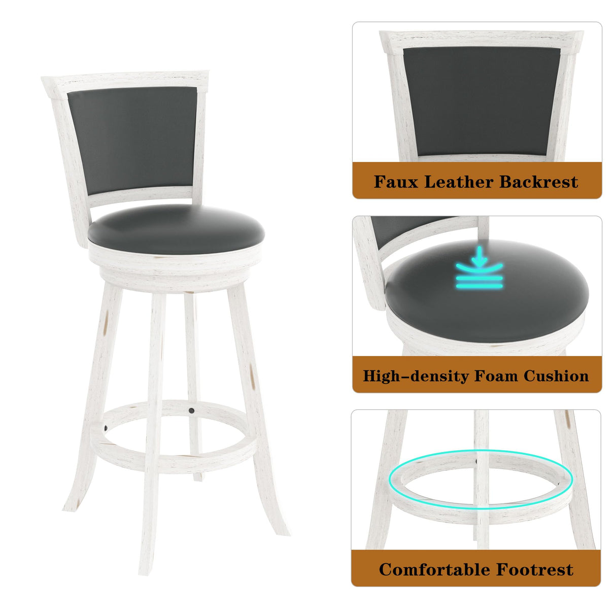 29" Bar Height Swivel Stools, High Back Swivel Bar Stools