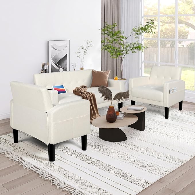 62" Loveseat Couches Upholstered Fabric Linen Love Seat Sofas Couch with 2 USB