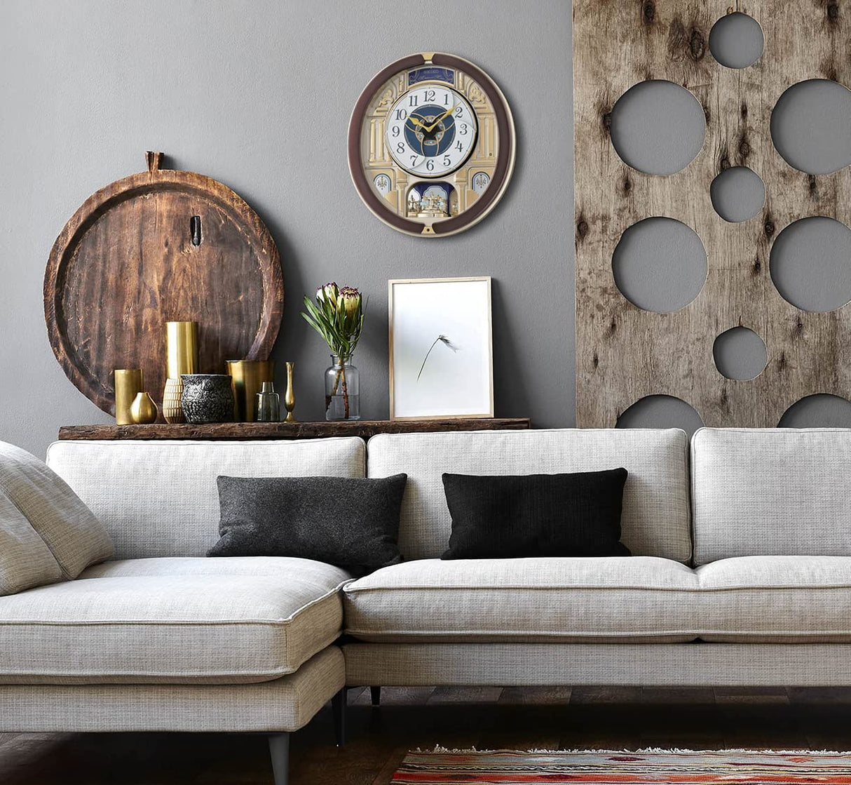 Melodies in Motion Wall Clock, Golden Pillars