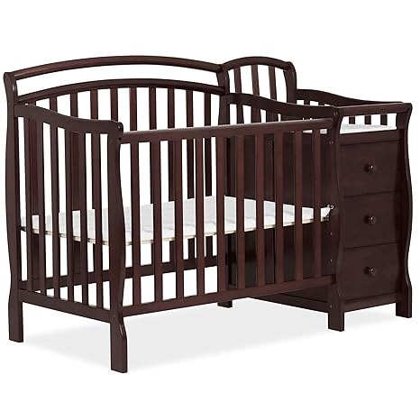 Casco 3-in-1 Mini Crib and Changing Table in Pebble Grey, Convertible Crib, Made of Pinewood, Three Position Adjustable Mattress Height Settings