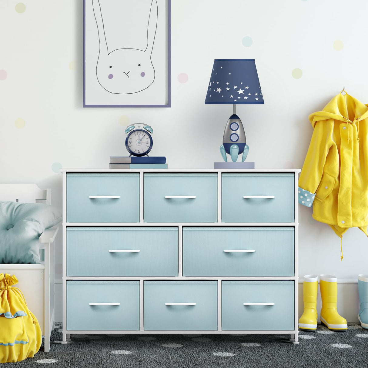 Kids Dresser with 8 Drawers - Chest Organizer Unit with Steel Frame Wood Top & Handle