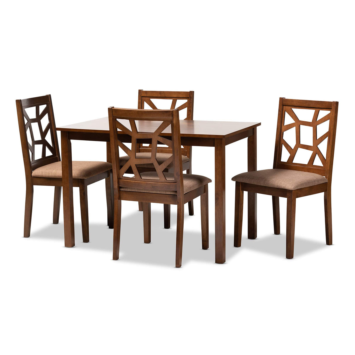 Abilene Dining Set Light Brown Fabric Upholstered and Walnut Brown Finished 5-Piece