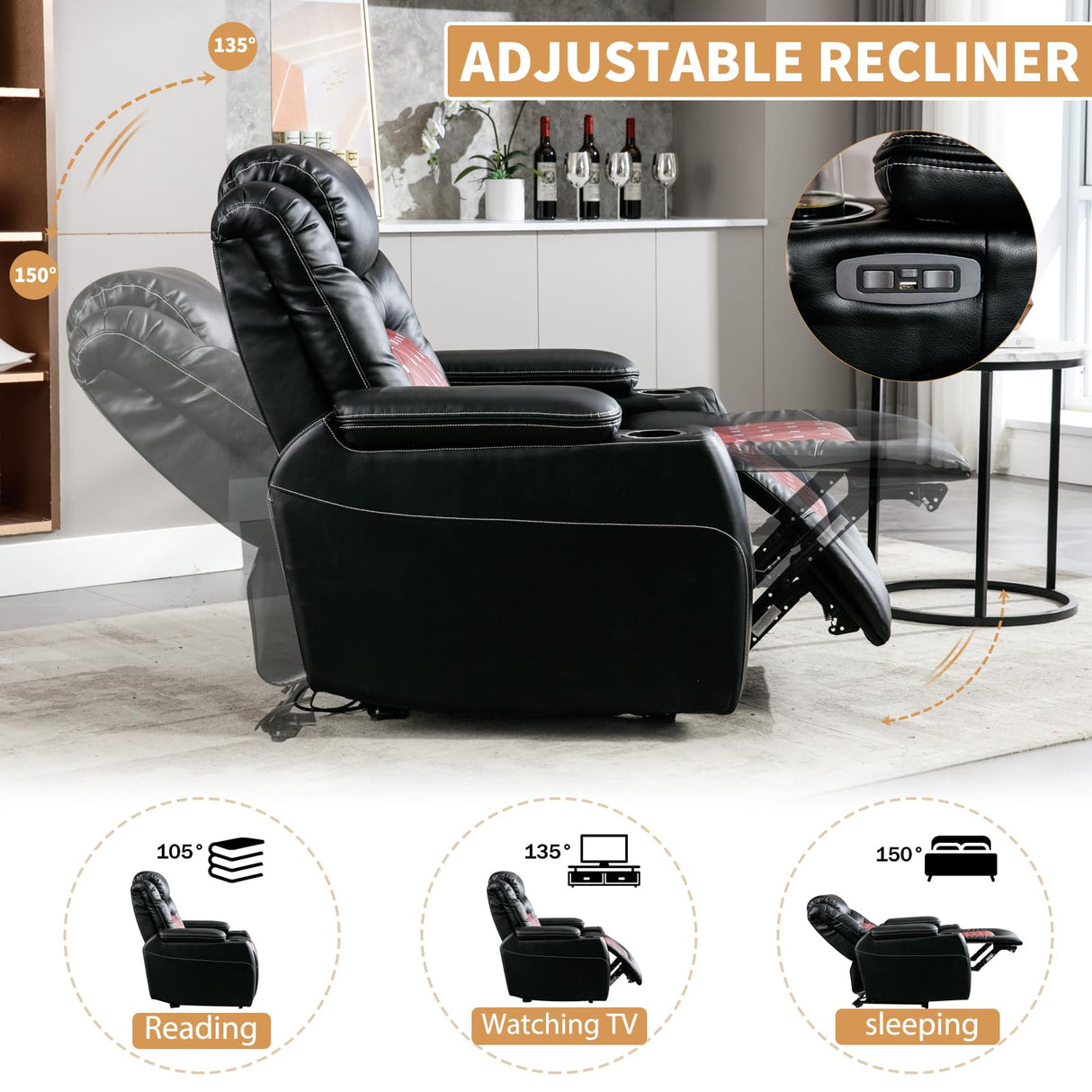 Electric Power Recliner Chair with Adjustable Powered Headrest