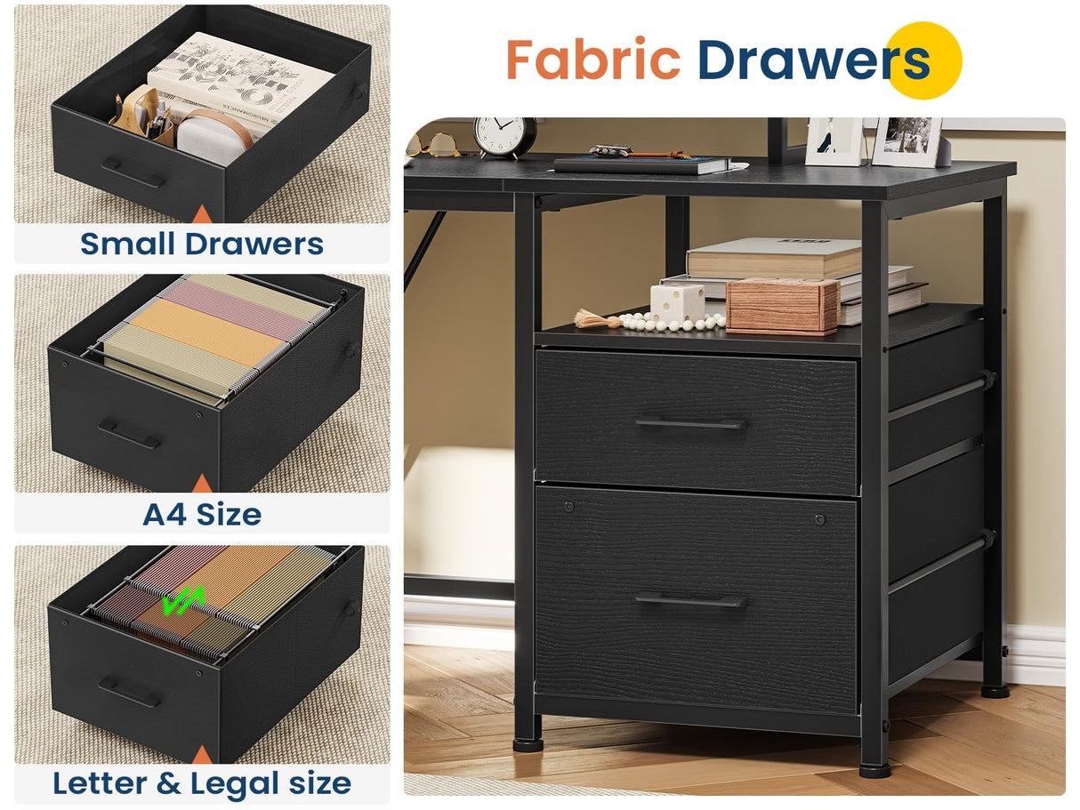 67in L Shaped Computer Desk with Power Outlets, 90.5in Long Home Office