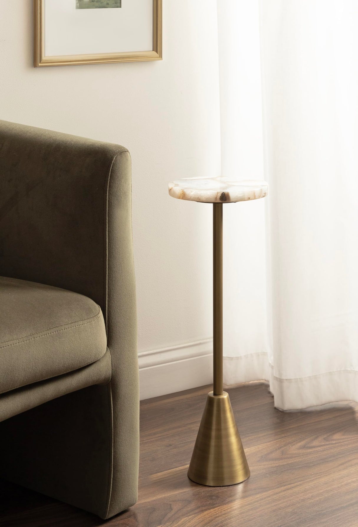 Sitara Modern Coastal Round Drink Table, 8 x 8 x 23, Blue Agate and Silver