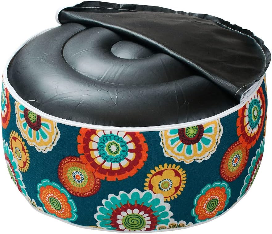 Indoor/Outdoor Inflatable Stool Ottoman Pouf, Water Repellent Round Footrest Footstool