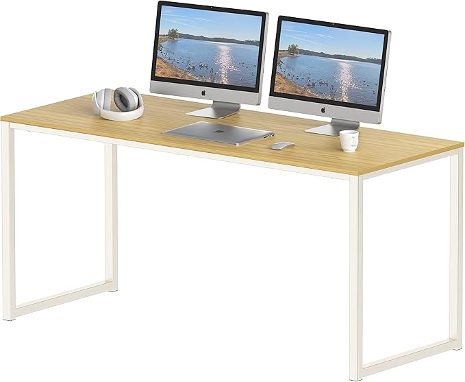 Home Office 55-Inch Large L Shaped Corner Desk, 24" Deep, White