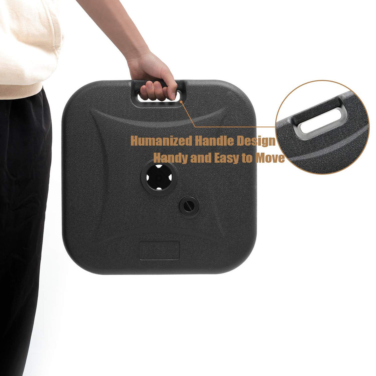 VredHom 53lbs Patio Umbrella Base Stand, Outdoor Market Umbrella Stand with Carry Handle,Water/Sand Filled Holder Plastic Square Weighted Base,Heavy Duty Umbrella Holder, for Lawn, Garden, 24L