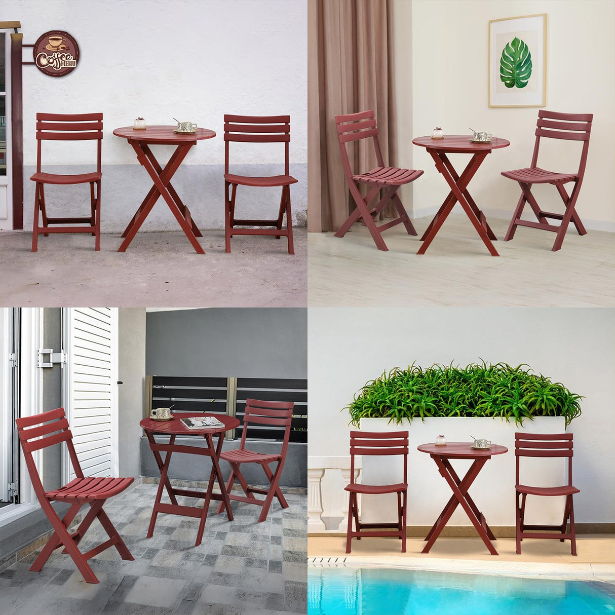 Folding Bistro Set Foldable Outdoor Cafe Table and Chairs for 2 Small Furniture