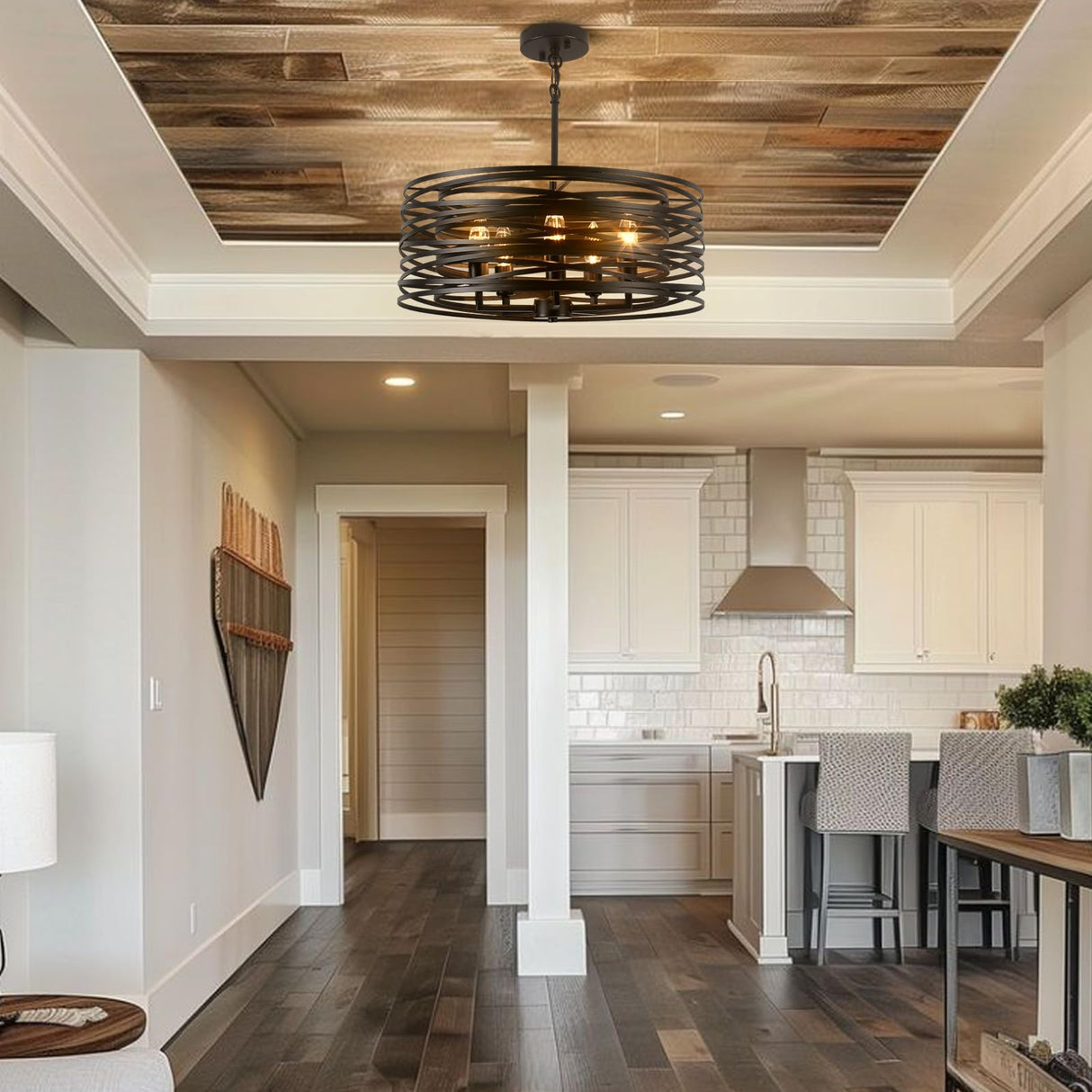 5 Light Chandelier 18.9''Drum Farmhouse Chandeliers for Dining Room Light Fixture Black