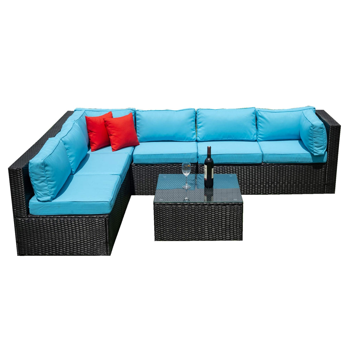 5 Pieces PE Rattan Sectional Outdoor Furniture Set with Cushions and Pillows