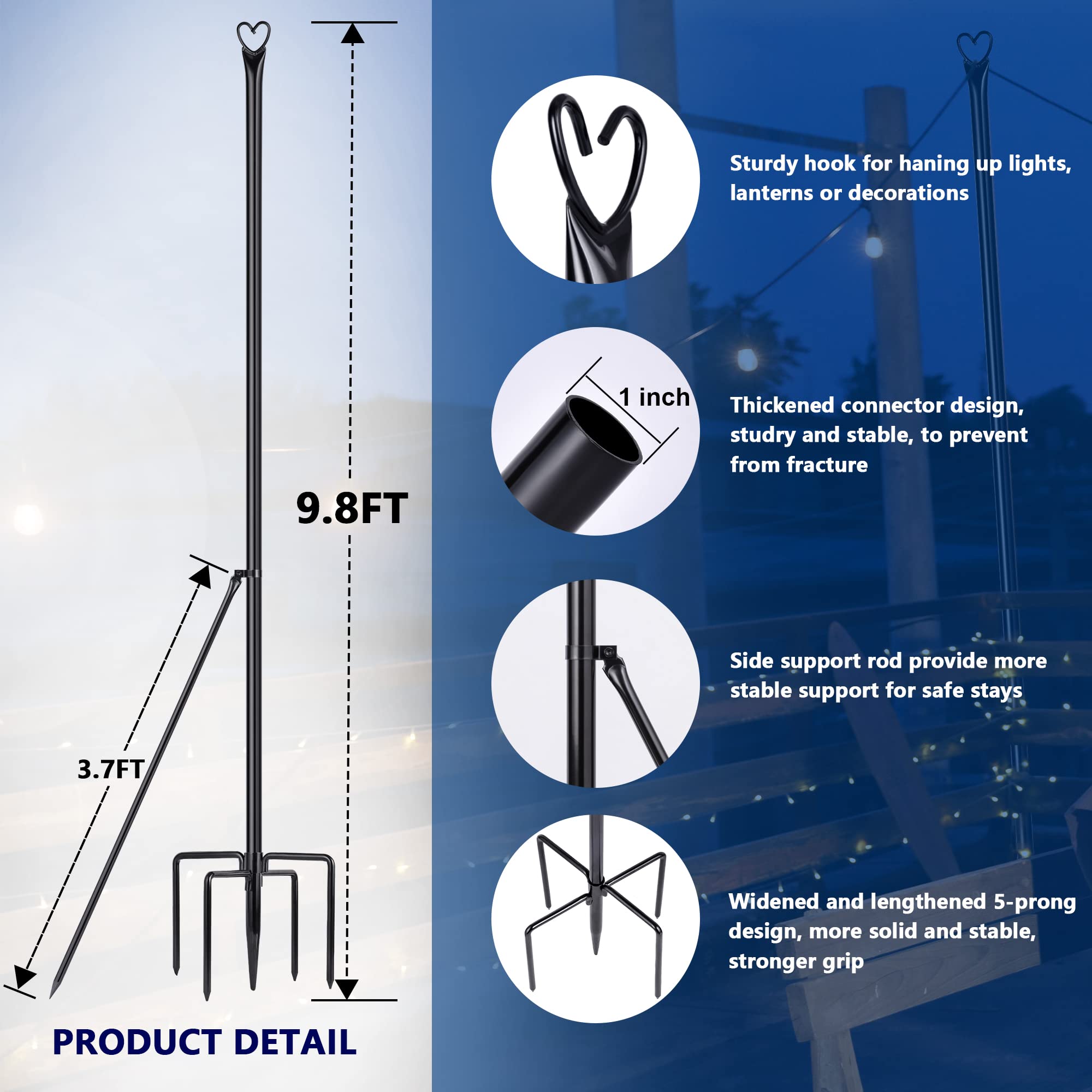 String Light Pole - Steel Poles for Outdoor String Lights Hanging, Garden, Backyard