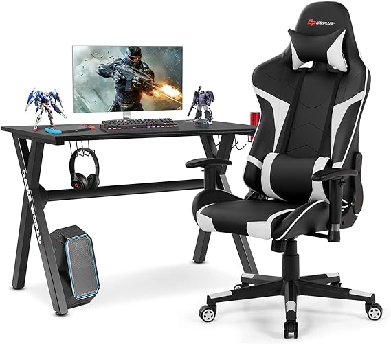 Gaming Desk & Chair Combo Set - Ergonomic Racing Style with Lumbar Support