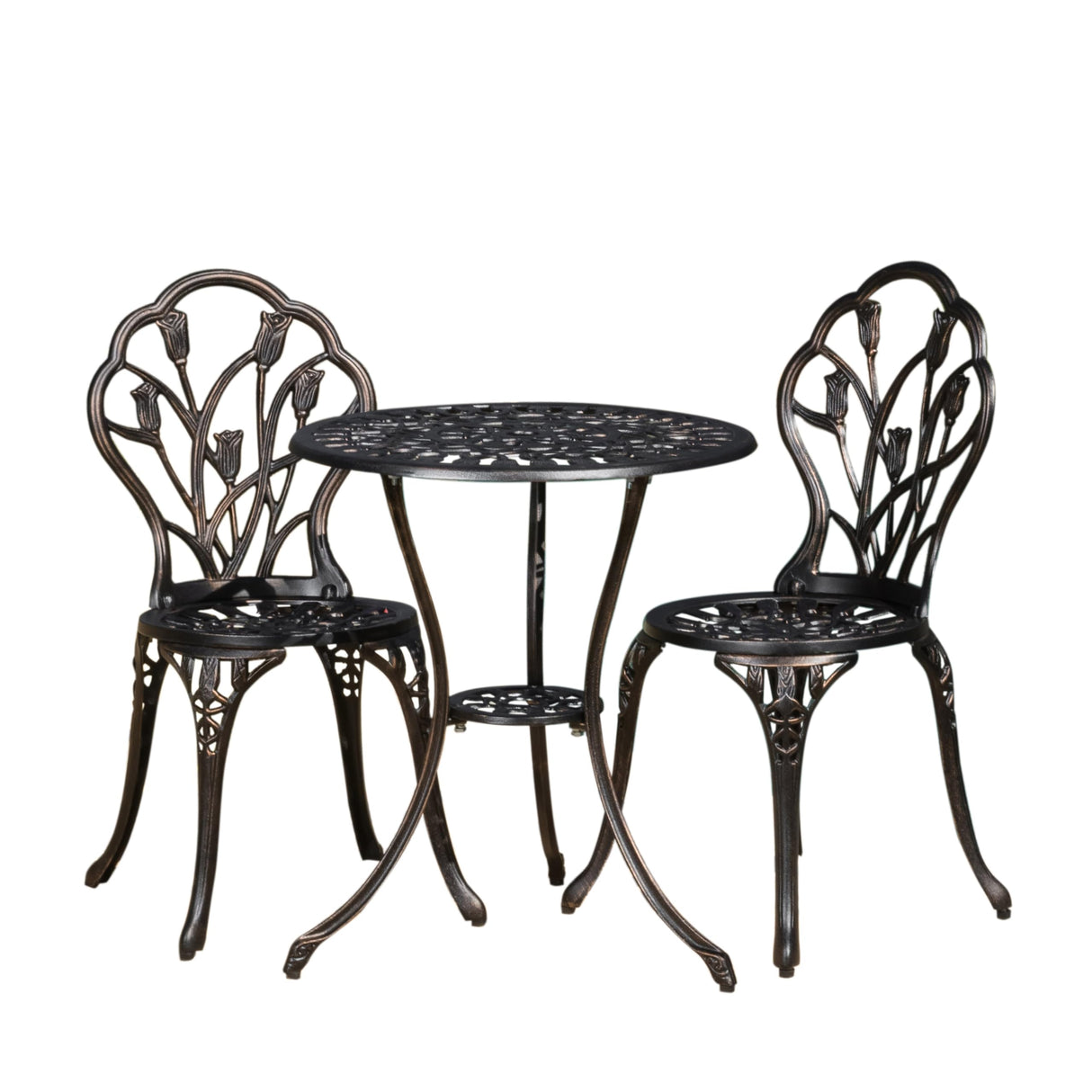 3 Piece Patio Bistro Set, Outdoor Rust-Resistant Cast Aluminum Bistro Set with 2 Chairs