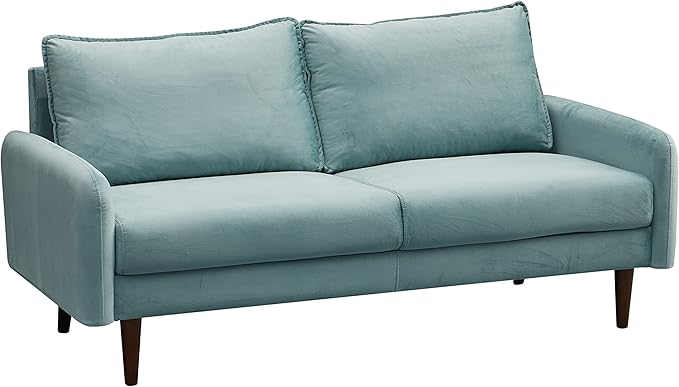 Velvet Loveseat Mid-Century Modern Sofa Tufted Couch with Wooden Legs for Living Room - Beige