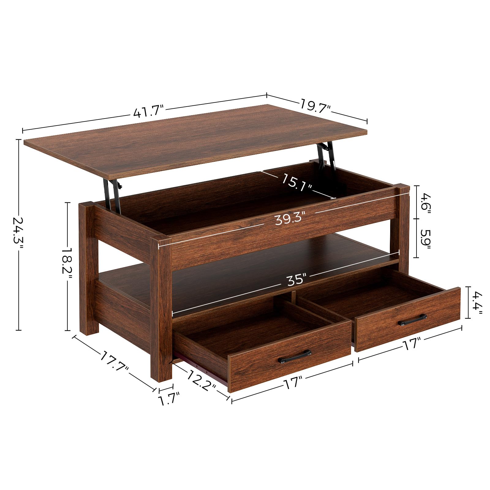 Coffee Table, Lift Top Coffee Table with Drawers and Hidden Compartment