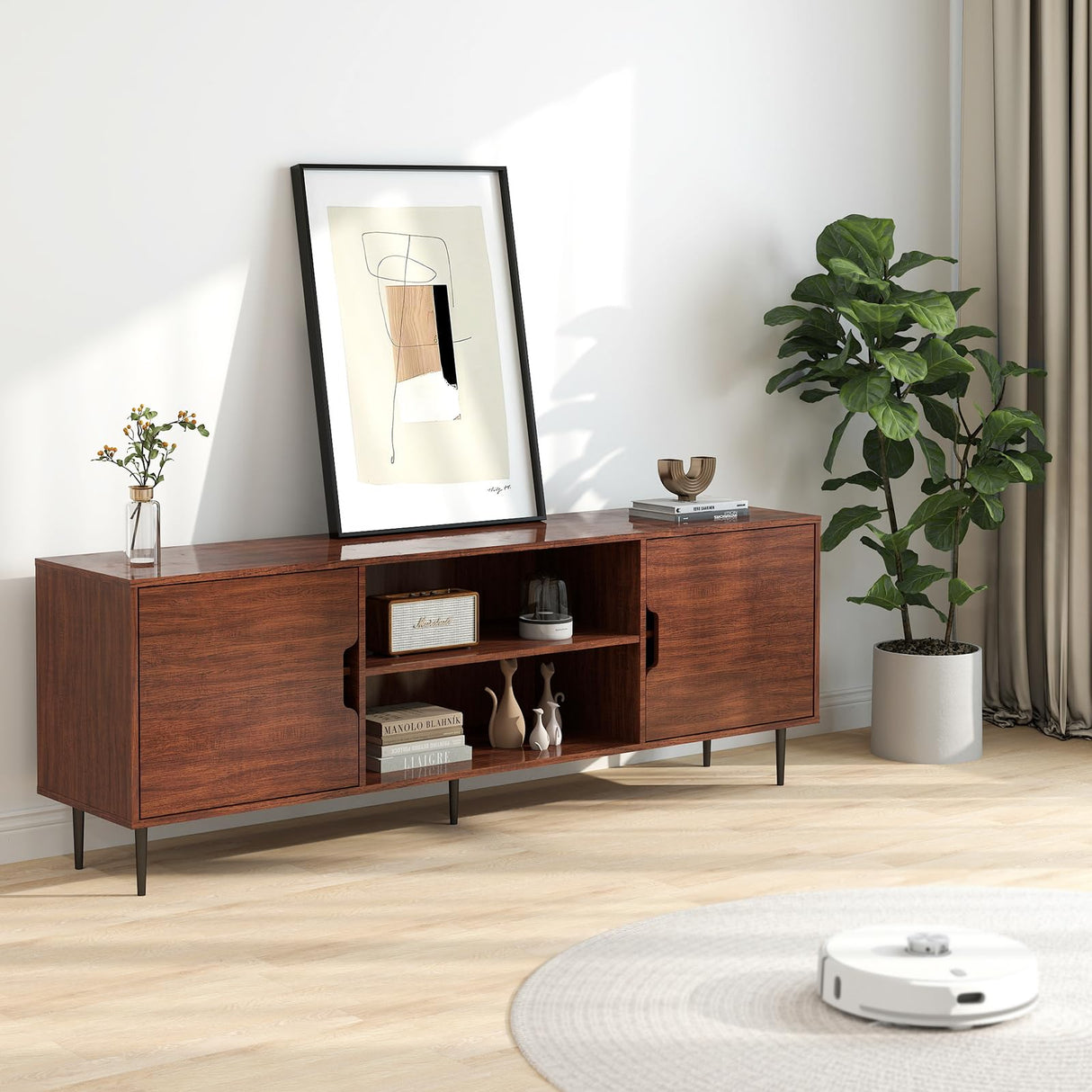 TV-Stand for Living Room - Mid Century Modern TV Stand with 3AC Outlets