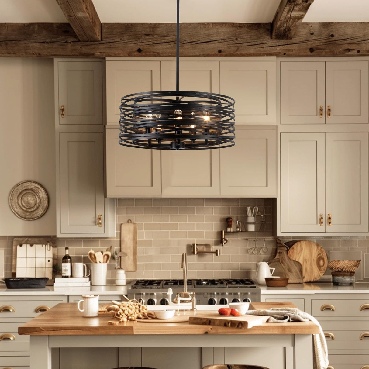 5 Light Chandelier 18.9''Drum Farmhouse Chandeliers for Dining Room Light Fixture Black