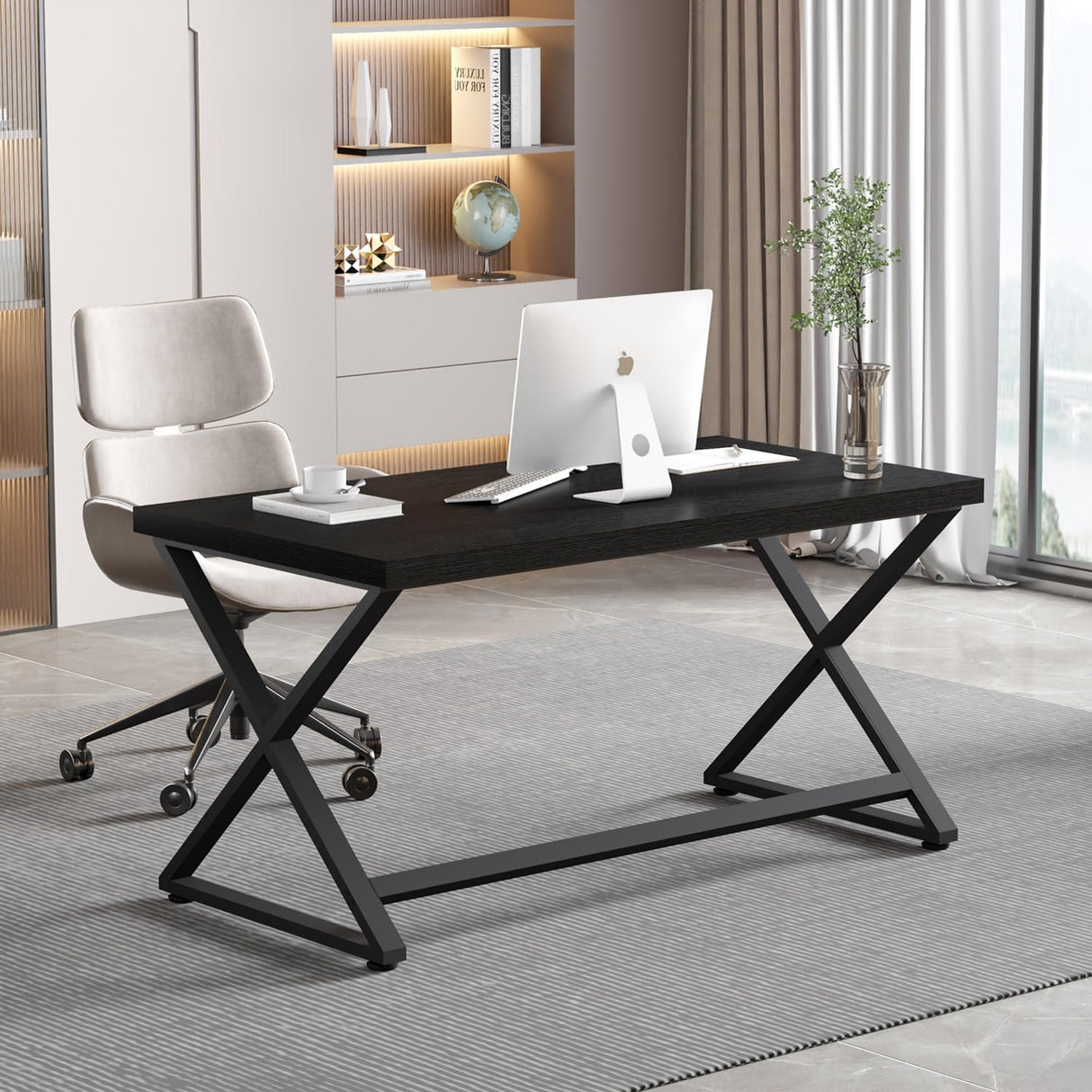 Black Computer Desk, Simple Work Desk for Home Office