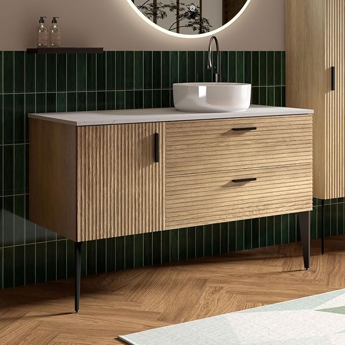 36 Inch Bathroom Vanity with Sink, Modern Striped Bathroom Cabinet