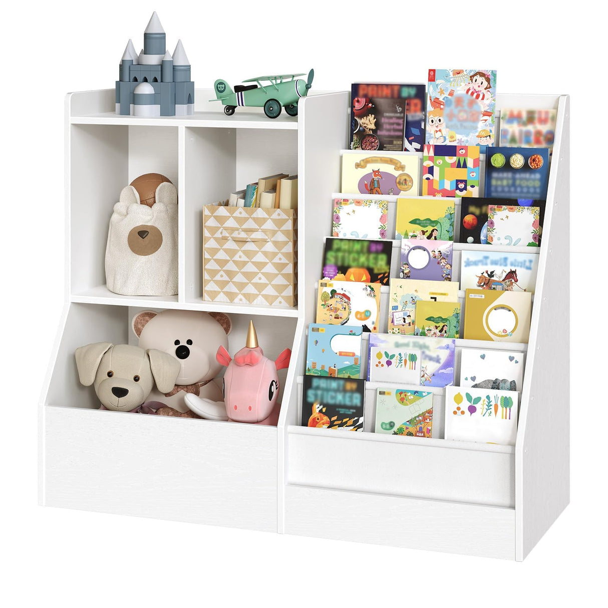39.4" Kids Bookshelf and Toy Storage, 7 Layer Kids Book Sling Shelf, Toddler Bookshelf,
