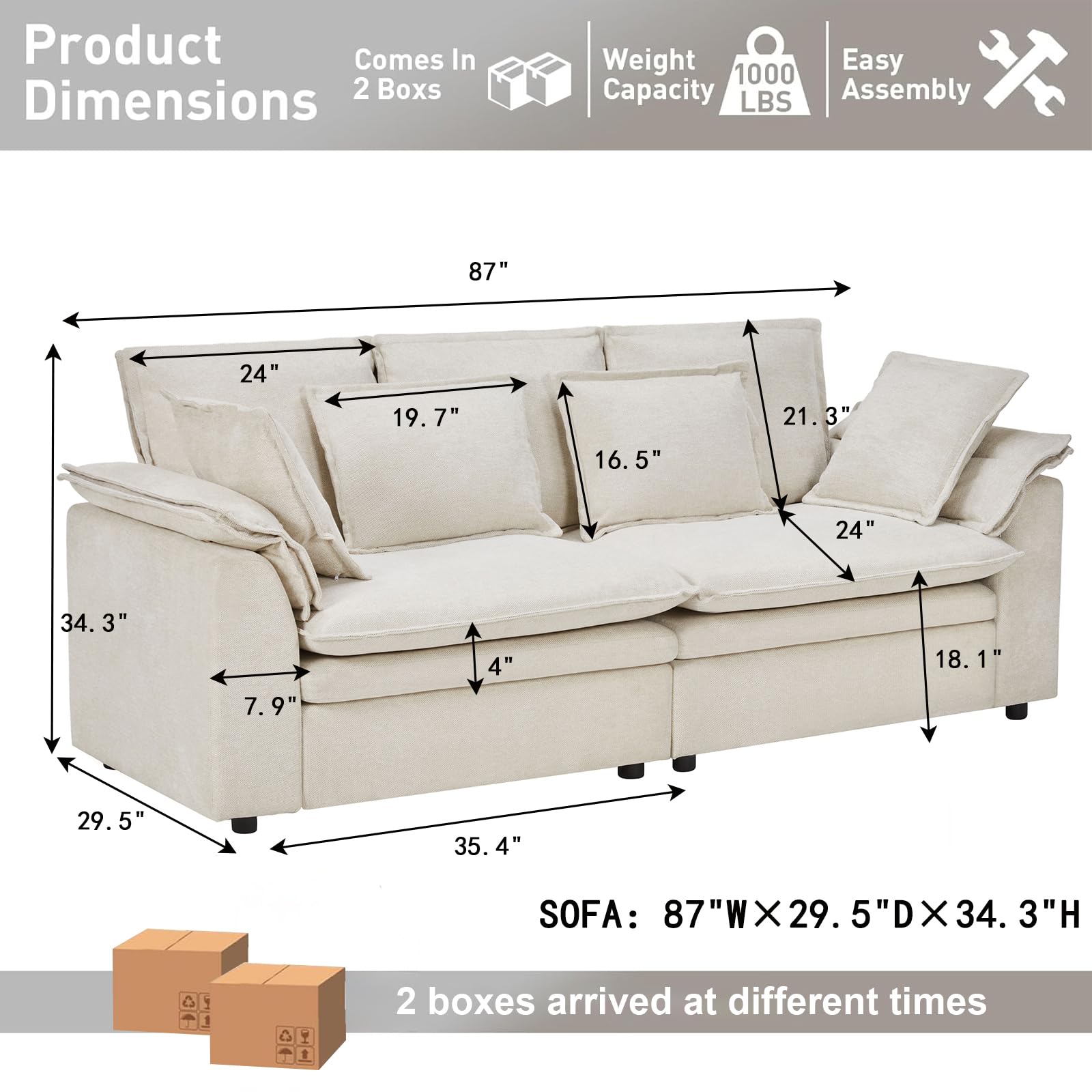 Oversized Sectional Sofa Cloud Couch for Living Room, Modern Chenille Sofa Sleeper
