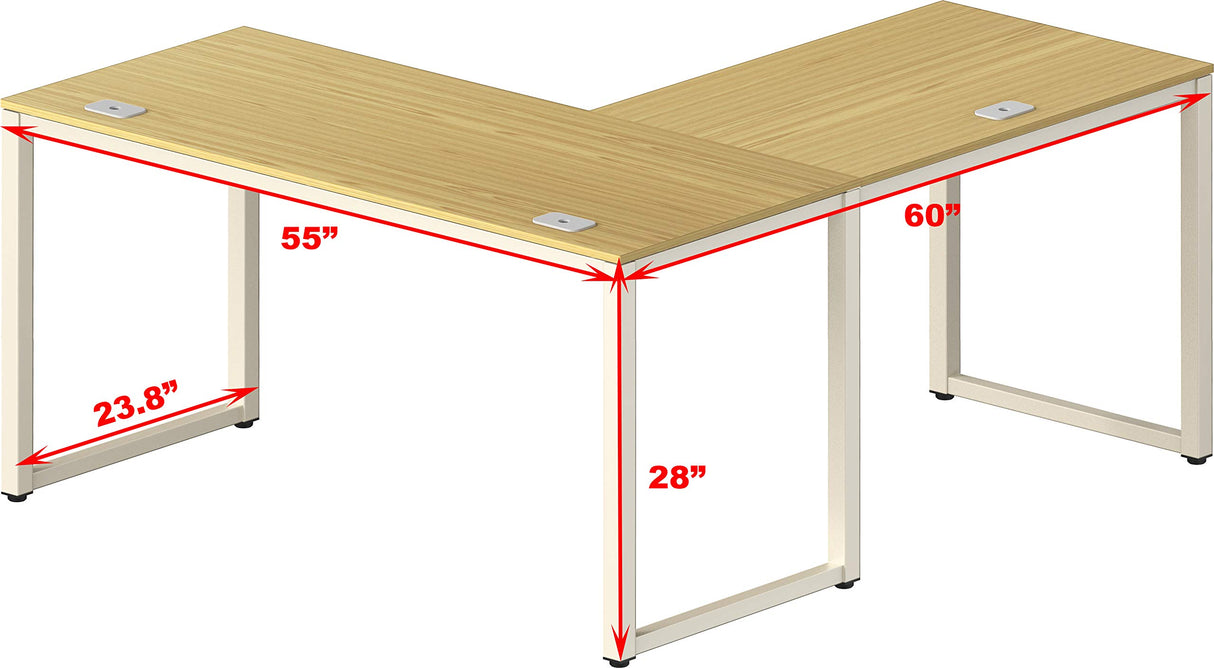 Home Office 55"x60" Large L Shaped Corner Desk, Oak
