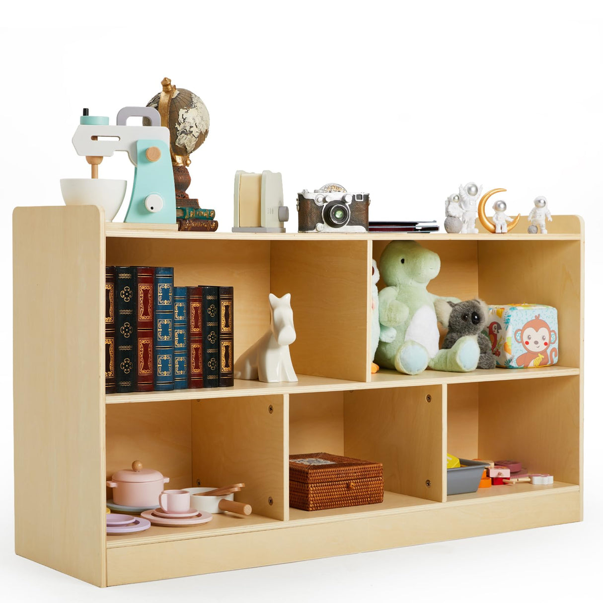 Montessori Shelf, Wooden Toy Storage Organizer for Books Toys, 2 Shelf Bookcase, 5