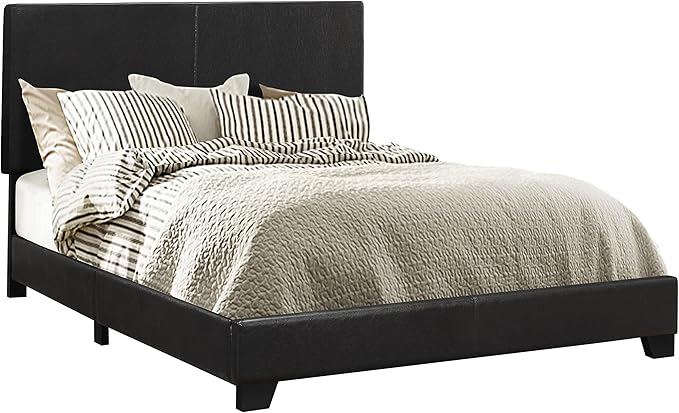 Dorian Modern Upholstered Eastern King Size Bed Frame Black Faux Leather Easy