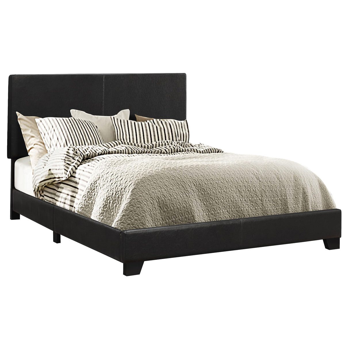 Dorian Modern Upholstered Eastern King Size Bed Frame Black Faux Leather Easy