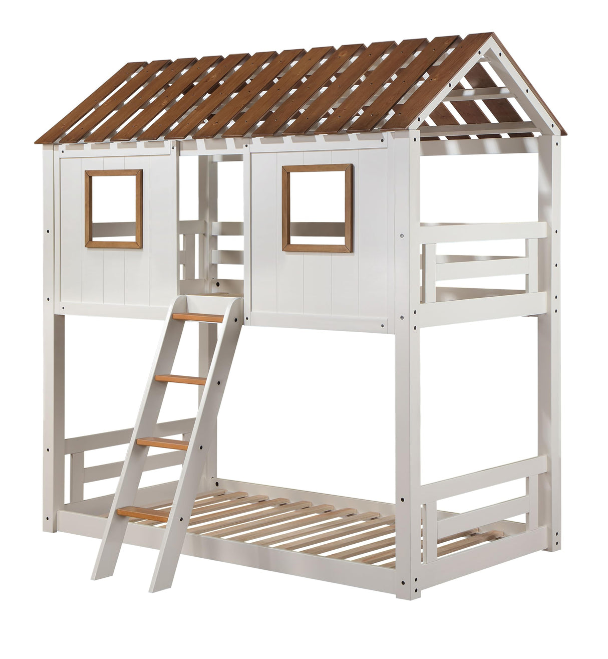 Inara Twin Over Twin Bunk Bed in White and Rustic Oak