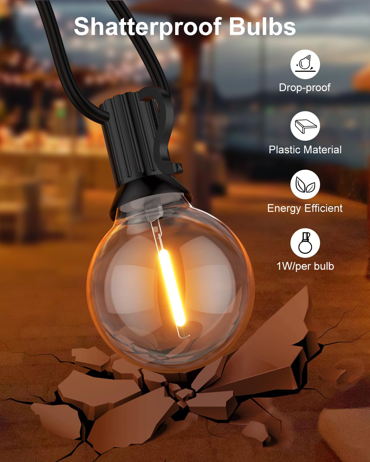 r String Lights, G40 LED Patio Lights with 64pcs Bulbs, Waterproof Shatterproof Dimmable