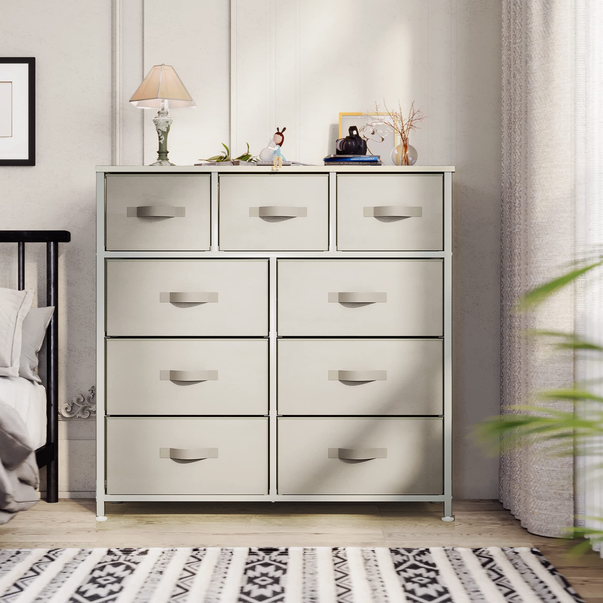 Dresser with 9 Drawers - Fabric Storage Tower, Organizer Unit for Living Room
