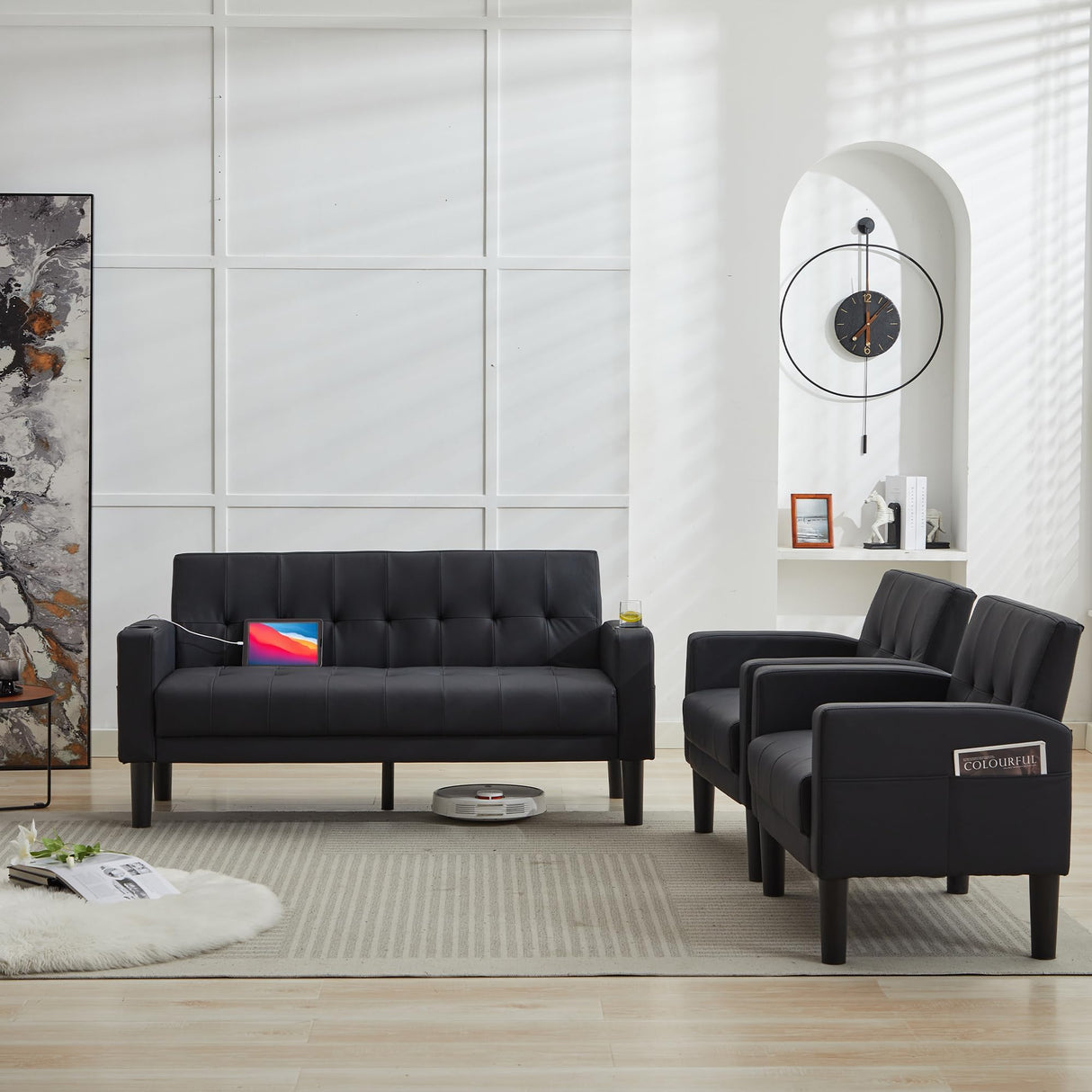 Sofa Couch 62" W Loveseat w/ 2 USB Charger Ports & 2 Cupholder