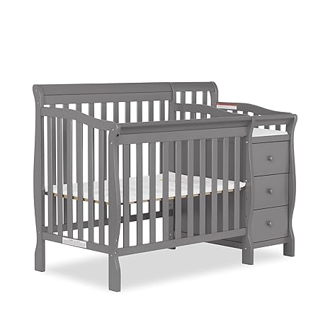 Jayden 4-in-1 Mini Convertible Crib And Changer in Black, Greenguard Gold Certified, Non-Toxic Finish, New Zealand Pinewood, 1" Mattress Pad